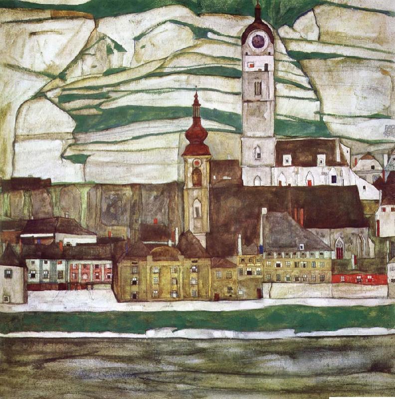 Egon Schiele Stein on the Danube with Terraced Vineyards China oil painting art